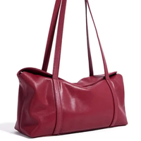 Sac à bandoulière en cuir véritable de qualité supérieure pour femme, rouge, résistant à l'eau, durable, pliable, grande capacité 1-1,9 L, fermeture éclair, luxe