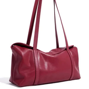 Bolso de Hombro de Cuero Genuino Premium para Mujer, Elegante, Rojo, Gran Capacidad, Cierre de Cremallera, Correas Largas, Estilo Versátil - Product Image 1