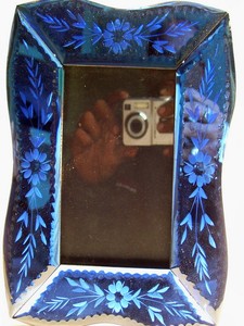Handmade Glass <b>Square</b> Photo <b>Frame</b> with Blue Floral Embossing Tabletop Horizontal Elegant Decorative <b>Frame</b> Poster Wood <b>Frame</b> - Product Image 3