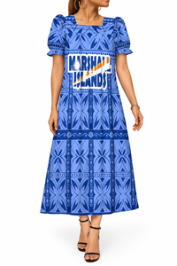 Vestido Mumu Micronésico Personalizado, Estampado Tribal Polinesio Tapa, Vestido Maxi con Mangas Abullonadas y Volantes, Ropa de Moda Cultural OEM - Product Image 3