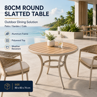 Mesa de Comedor Redonda para Exteriores FLD2094 de 80 cm, con Estructura de Aluminio y Tablero de Madera PS, para Hotel, Restaurante, Patio