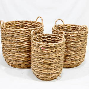 Rustic Woven Wicker Eco-Friendly <b>Storage</b> Baskets Set of 3 Round with Handles for Kitchen & <b>Laundry</b> Room <b>Organization</b> - Product Image 6