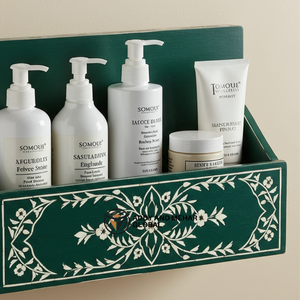 ชั้นวางของติดผนังห้องน้ำสีเขียว ทำด้วยมือ ตกแต่งด้วยไม้ลายดอกไม้ สำหรับจัดเก็บ - Product Image 3