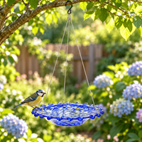 Mangeoire à colibris unique en verre soufflé à la main, mangeoire à oiseaux vintage grande capacité en mosaïque, décoration suspendue en verre artistique pour jardin et cour