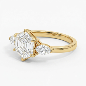 Bague de fiançailles classique pour femme en or jaune 18 carats, style panier tulipe à taille hexagonale, diamant de laboratoire certifié IGI, clarté F VVS2 - Product Image 2