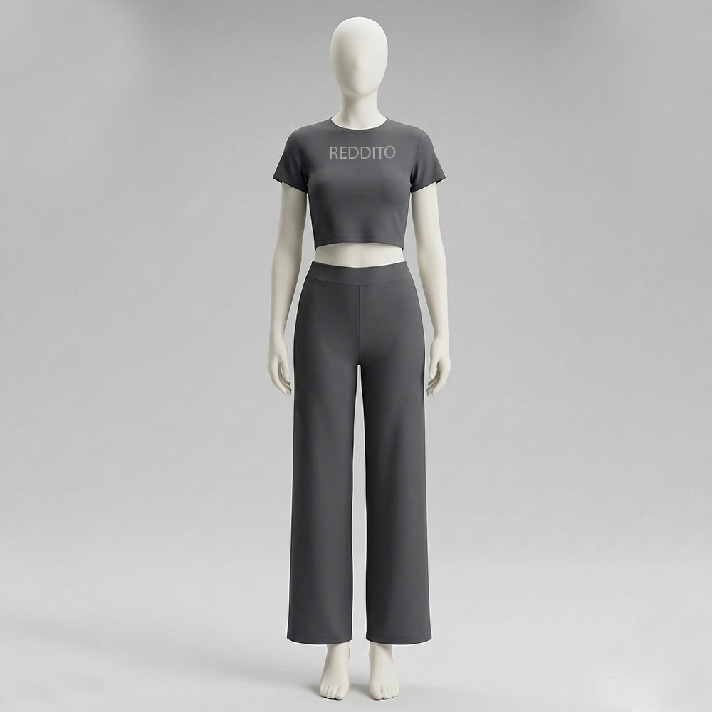 Wholesale Plus Size Women's Yoga Set 100% Cotton Textured Solid Washed Eco-Friendly Four-Way Stretch Breathable Mid Waist