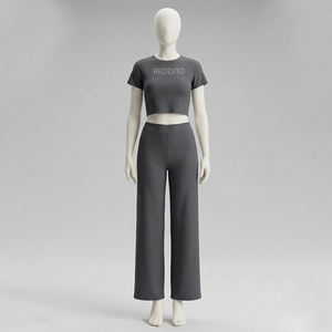 Conjunto de Yoga para Mujer al por Mayor, 100% Algodón, Color Liso, Lavado, de Alta Calidad, Ropa Deportiva Activa para Gimnasio, Conjunto de 2 Piezas: Sujetador Deportivo y Leggings - Product Image 1