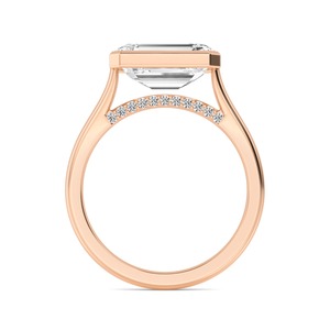 Elegante anillo de compromiso con diamante cultivado en laboratorio de corte redondo y radiante en oro rosa de 10 quilates con brillo brillante. - Product Image 2