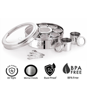 Contenedor de Especias Premium para el Hogar, Caja Redonda de Acero Inoxidable para Masala con Tapa de Vidrio, Apto para Lavavajillas, Tamaño Personalizable - Product Image 6