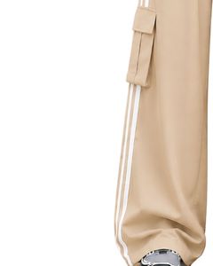 Pantalones Cargo de Pierna Ancha para Mujer, Color Beige Arena, Personalizados por el Fabricante, con Rayas Laterales Blancas, Cintura Alta, Corte Holgado, Estilo Casual Urbano - Product Image 3