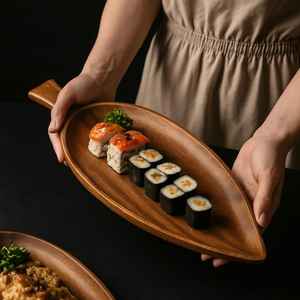 Bandeja de Servir de Madera de Acacia de Primera Calidad, Ecológica, Estilo Moderno, Multifuncional, Plato para Sushi, Bandeja para Té y Aperitivos - Product Image 2