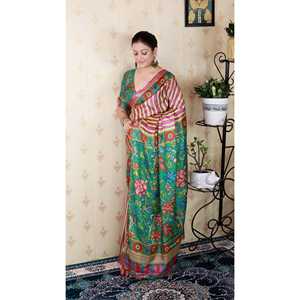 Sari en soie Tussar rose pâle à rayures Zari tissé et imprimé ELITE WEAVES, élégant et réversible, pour femme, idéal pour les soirées et les fêtes. - Product Image 3