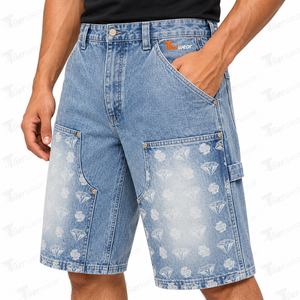 Men's High Waist Distressed Denim Cargo <b>Shorts</b> With Pockets Summer Casual Style Ripped <b>Woven</b> Fabric Light Blue Color <b>Shorts</b> - Product Image 5