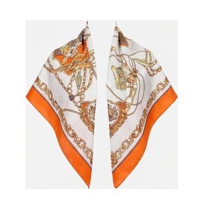 Women's Square Silk Scarf Orange Border Printed Chains Pattern Luxury Fashion Accessory All Seasons Multi-Functional - Product Image 1