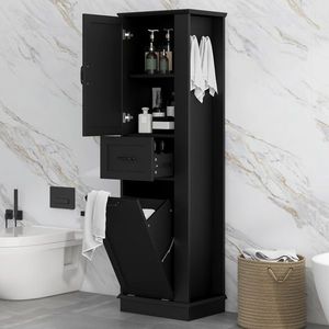 Mobiletto Alto Moderno con Capacità di 80 Libbre, Ripiani Regolabili Inclinabili, Cerniere a Chiusura Morbida, Arredo Bagno in Alluminio - Product Image 1