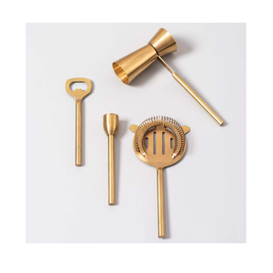 Soporte de madera, kit de barman de latón chapado en oro duradero, accesorios de bar para uso diario en el hogar y hotel, juego de herramientas de bar. - Product Image 2