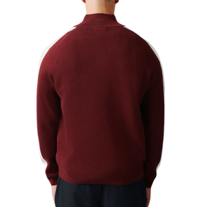 Pull en maille respirant à col zippé quart de tour pour homme, en mélange de coton, rayé bordeaux sur les manches, décontracté, élégant et moderne pour le quotidien - Product Image 2