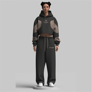 Sudadera corta de algodón con paneles de forro polar para mujer - Product Image 1