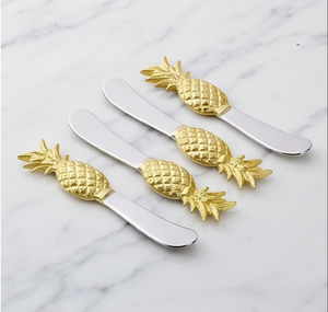 Pineapple Handle Cheese <b>Knife</b> Set Stainless Steel Blade Gold Silver <b>Spreader</b> 4 Pieces For Kitchenware - Product Image 1