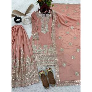 Beautiful Chiffon <b>Top</b>-Bottom and Dupatta Set with Heavy Embroidery Sequence Work - Product Image 3
