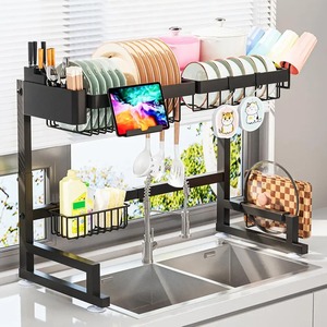 Excellent Quality Single Tier Metal Dish Drying Rack with <b>Utensil</b> Holder Kitchen Plate Bowl Cup Drainer Black Metal <b>Organizer</b> - Product Image 4