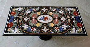 Exclusivo Tablero de Mesa de Mármol Negro con Incrustaciones, Diseño Rectangular de Pietra Dura, para Decoración del Hogar y Hoteles al Mejor Precio - Product Image 6