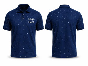 เสื้อเชิ้ตแขนสั้นสีกรมท่าสำหรับผู้ชาย ผ้าถักโพลีเอสเตอร์/คอตตอน ระบายอากาศได้ดี สไตล์ลำลอง ปักโลโก้แบบกำหนดเองด้านหน้า - Product Image 1