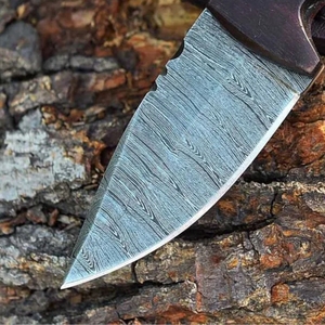 Cuchillo de caza hecho a mano de acero de Damasco con mango de palisandro y hueso, hoja de 6.25 pulgadas con punta caída, cuchillo para desollar. - Product Image 4