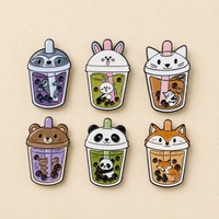 Individueller niedlicher Tier-Bubble-Tea-Emaille-Pin, Kawaii Metall-Reversnadel, Doppelpin für Rucksack, OEM Großhandel