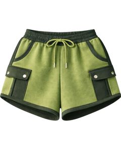 Ensemble deux pièces décontracté pour femme : sweat à capuche court zippé et short cargo imprimé cœur, color block vert foncé et vert clair, en polyester et coton - Product Image 2