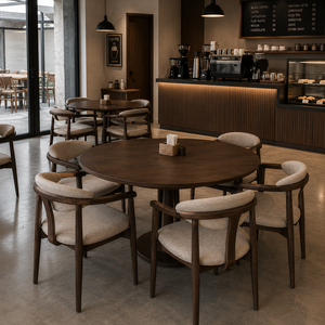 Modern <b>Solid</b> <b>Wood</b> <b>Round</b> <b>Dining</b> <b>Table</b> Set with Upholstered <b>Dining</b> Chairs for Cafe Restaurant Hotel Apartment Luxury Furniture - Product Image 1