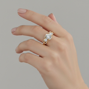 แหวนหมั้นเพชรทรงปาเว่สามเม็ด ชุบทองคำสีกุหลาบ ประดับด้วยการฝังแบบหนามเตย สำหรับผู้ที่ได้รับการรับรอง - Product Image 6