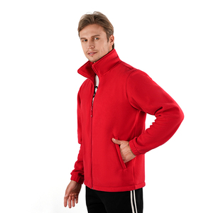 Men's Blue Fleece <b>Jacket</b> Stand Collar <b>Zipper</b> Front Casual Autumn Wear Regular Fit Polyester Material Solid Color <b>Pockets</b> - Product Image 5