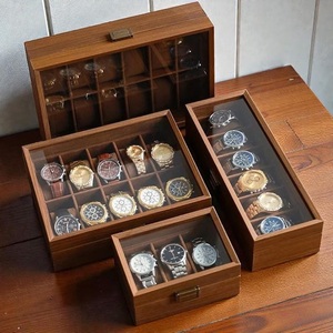 3,6,10,12 Slot Natural Wooden Watch Box Hanging Option Eco-Friendly Glass <b>Top</b> Display Case for Collectors Modern Rustic Style - Product Image 2
