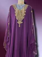Ensemble 2 pièces de luxe AWAIS HOUSE pour femmes musulmanes, modeste, uni, perlé, en mousseline non tissée, longueur ras du sol, coupe trapèze, manches longues