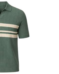 เสื้อโปโลผู้ชาย แขนสั้น ผ้าถักลายทางสีเขียว ผลิตจากผ้าฝ้ายผสม ทรงเข้ารูป สไตล์ลำลอง ผลิตโดยผู้ผลิตเสื้อผ้าชั้นนำ - Product Image 2