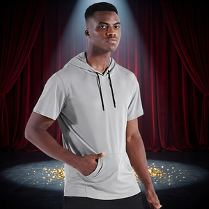 Men's Gray <b>Short</b> <b>Sleeve</b> Hooded T-Shirt Quick Dry Eco-Friendly Breathable Solid Color Regular Fit Pullover <b>Hoodie</b> Pockets Winter - Product Image 2