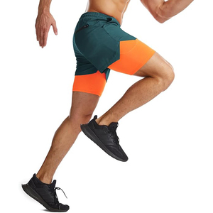 Two Tone Gym <b>Shorts</b> <b>Men</b> 2 in 1 Quick Dry Polyester Athletic <b>Shorts</b> with Contrast <b>Compression</b> Liner Workout Sports <b>Shorts</b> - Product Image 5