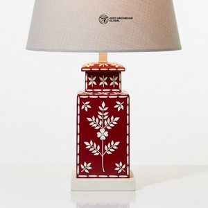 Elegant Hand-Painted Floral Ceramic Table Lamp with Traditional <b>Red</b> <b>Vase</b> Base and Premium Fabric Shade for Warm - Product Image 3
