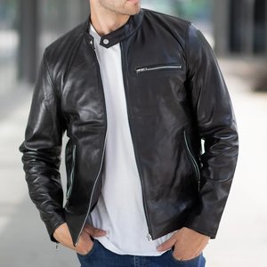 Vestes en cuir vintage pour hommes, noires, avec poche poitrine, logo personnalisé, vente en gros, haute qualité, pour l'hiver. - Product Image 3