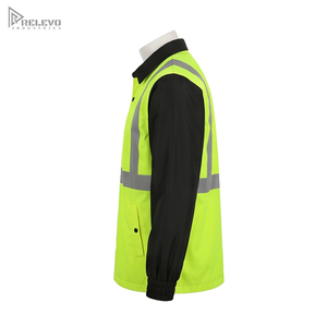 Chaqueta de Seguridad de Alta Visibilidad Personalizada, ANSI Clase 2, Mangas Negras con Contraste Neón, Botones a Presión, Cortavientos Reflectante con LED Intermitente - Product Image 4