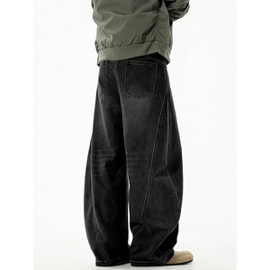 Jean large noir délavé pour homme, coupe ample, pantalon en denim oversize, style streetwear tendance - Product Image 6