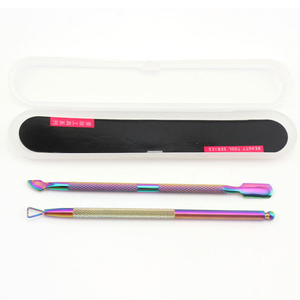 Good Quality Professional Rainbow Stainless Steel Cuticle <b>Nail</b> Pusher Set with Storage Case - 2-Piece Manicure <b>Tool</b> Kit - Product Image 1