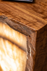 Luxury Klengkeng <b>Solid</b> <b>Wood</b> Reception <b>Desk</b> Backlit Stone Front Counter LED Light Table Commercial Office Lobby Furniture - Product Image 3