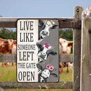 Targa Vintage in Latta con Motivo Mucca 'Live Like Someone Left the Gate Open', Decorazione Rustica in Legno per Casa, Fattoria, Recinzione, Bagno, Camera da Letto - Product Image 5