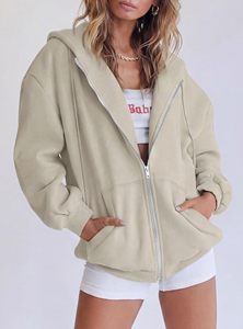 Sudadera con capucha y cremallera para mujer, de algodón grueso y forro polar, estilo oversize, corte cropped, streetwear casual, con cremallera completa y diseño personalizado. - Product Image 6