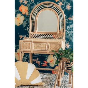 A <b>dressing</b> <b>table</b> and chair set <b>with</b> mirror made of woven natural rattan. for girl - Product Image 4
