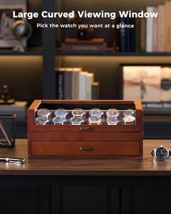 12-Slot Watch <b>Box</b> Watch Display Case with <b>Large</b> Glass Lid Removable Pillows Velvet Lining <b>Gift</b> Idea - Product Image 2