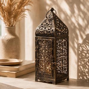 Portavelas Marroquí, Farol Metálico Estilo Boho, Decoración Oriental, Centro de Mesa para Ramadán, Iluminación para el Hogar - Product Image 5
