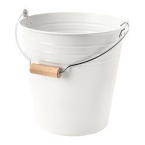 Cubo de metal con recubrimiento de polvo blanco y asa de madera, pequeño balde decorativo de hojalata para jardín, macetero, almacenamiento en el hogar, uso en bodas - Product Image 1